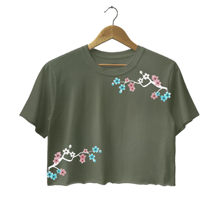 Japanese Cherry Blossoms Vintage Crew Neck Crop Top