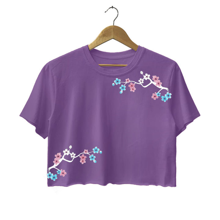 Japanese Cherry Blossoms Vintage Crew Neck Crop Top