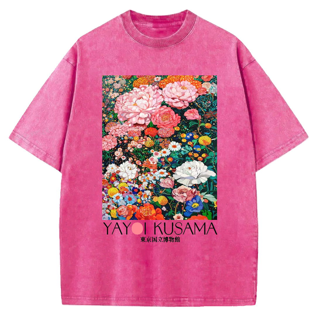 Yayoi Kusama Flower Vintage Washed Crew Neck T-Shirt