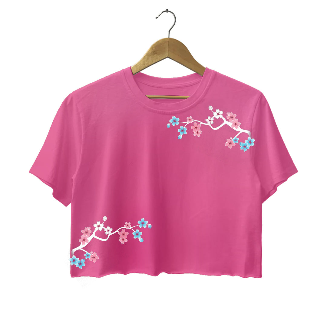 Japanese Cherry Blossoms Vintage Crew Neck Crop Top