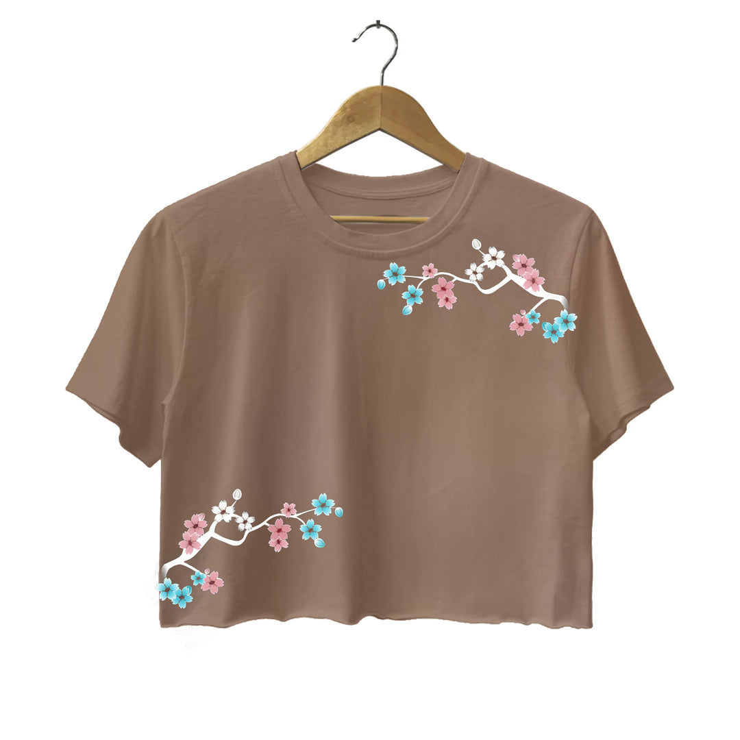 Japanese Cherry Blossoms Vintage Crew Neck Crop Top