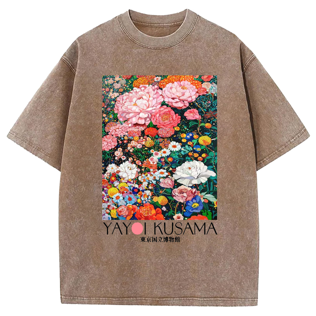 Yayoi Kusama Flower Vintage Washed Crew Neck T-Shirt