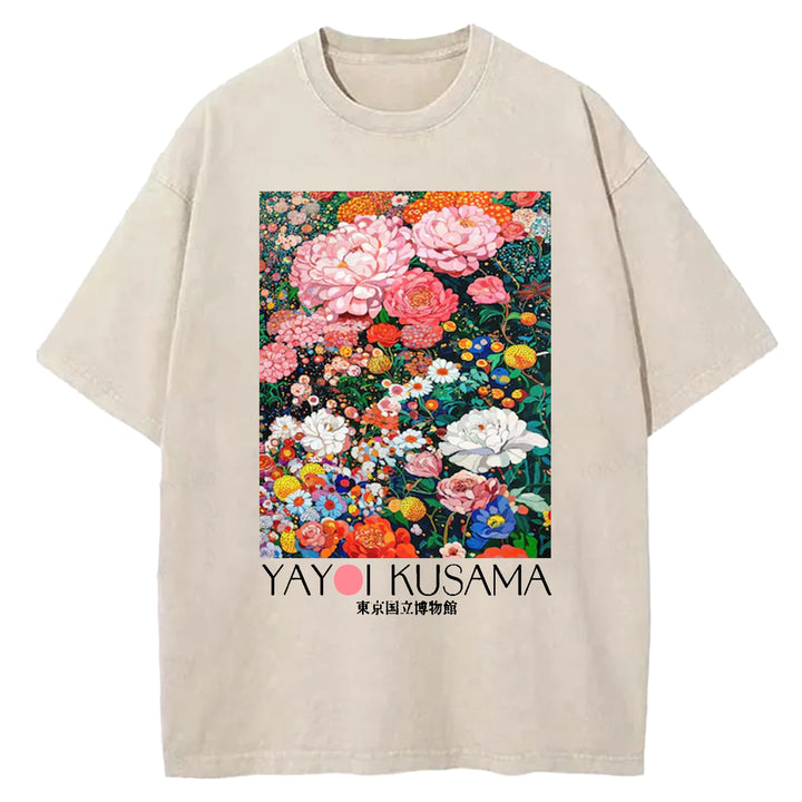 Yayoi Kusama Flower Vintage Washed Crew Neck T-Shirt