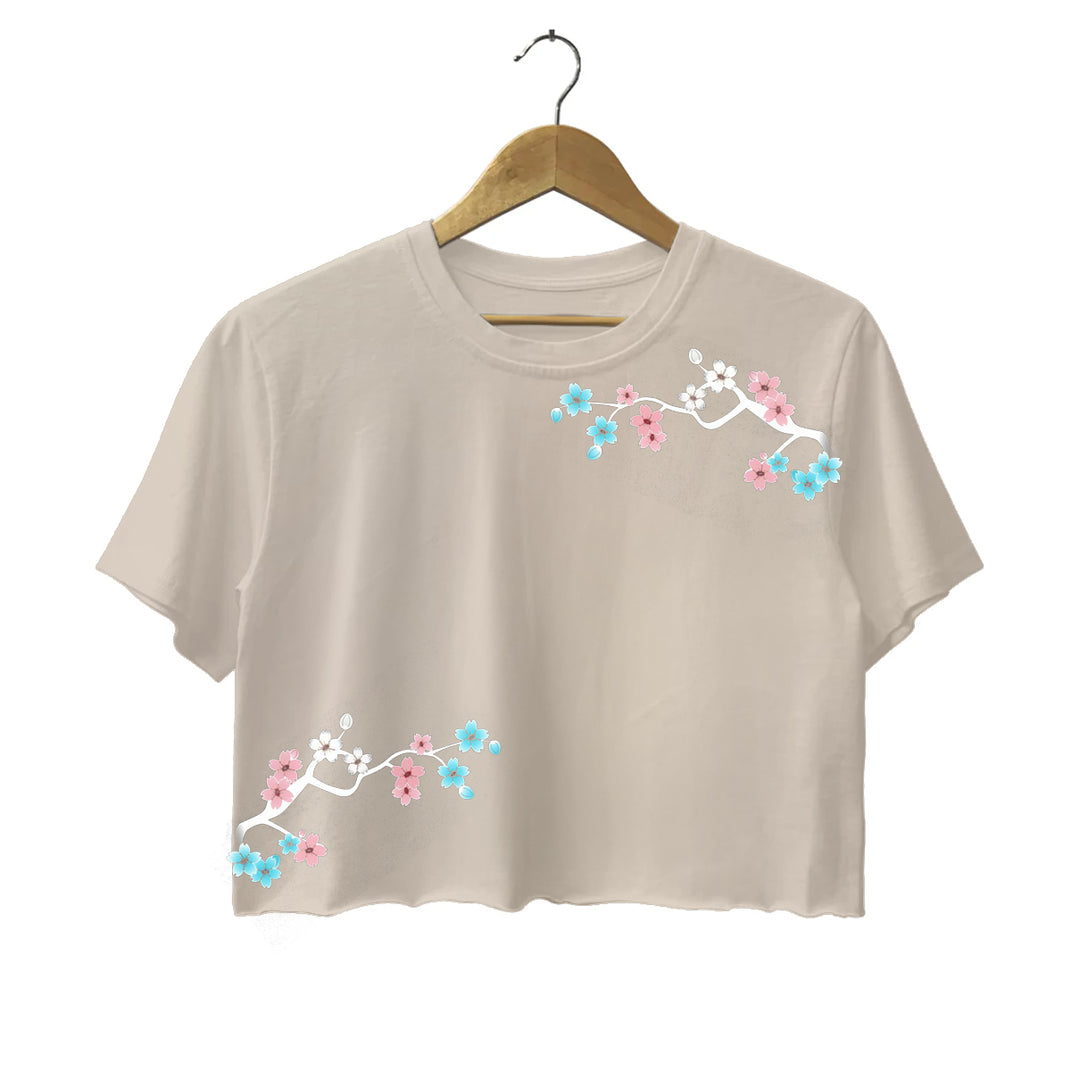 Japanese Cherry Blossoms Vintage Crew Neck Crop Top