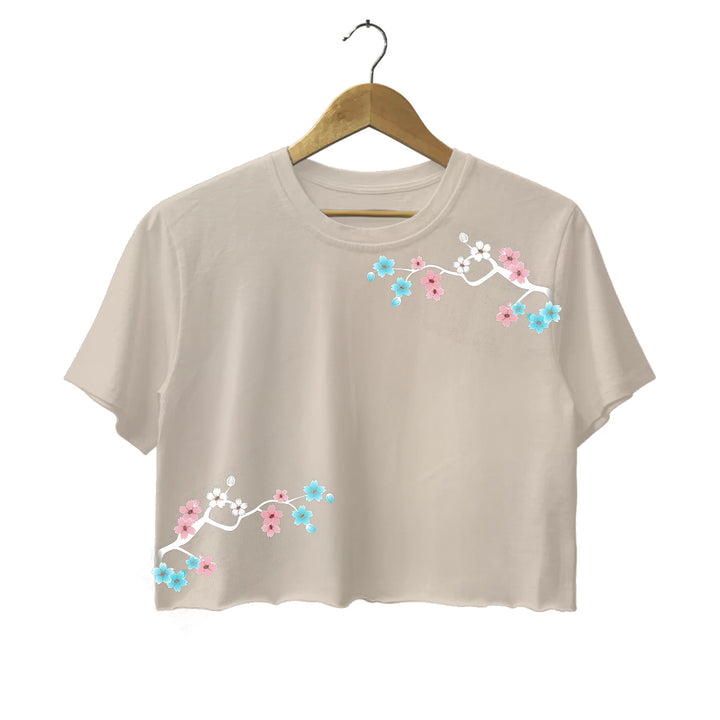 Japanese Cherry Blossoms Vintage Crew Neck Crop Top