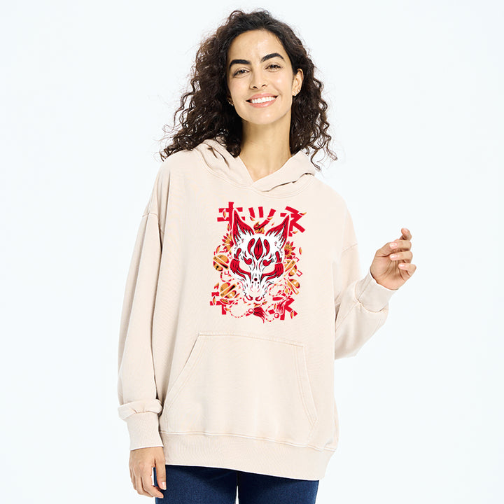Japanese Kitsune Mask Washed Hoodie