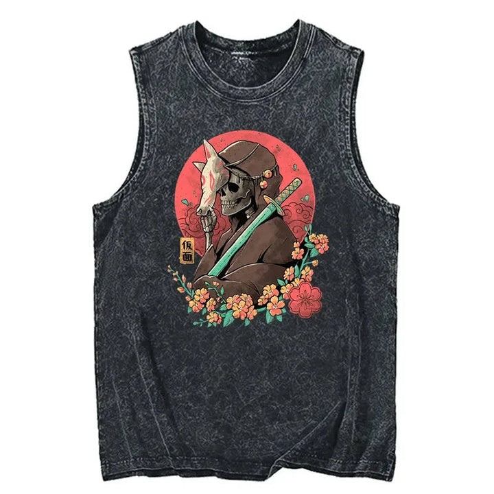 Yokai Mask Skull Samurai Washed Tank