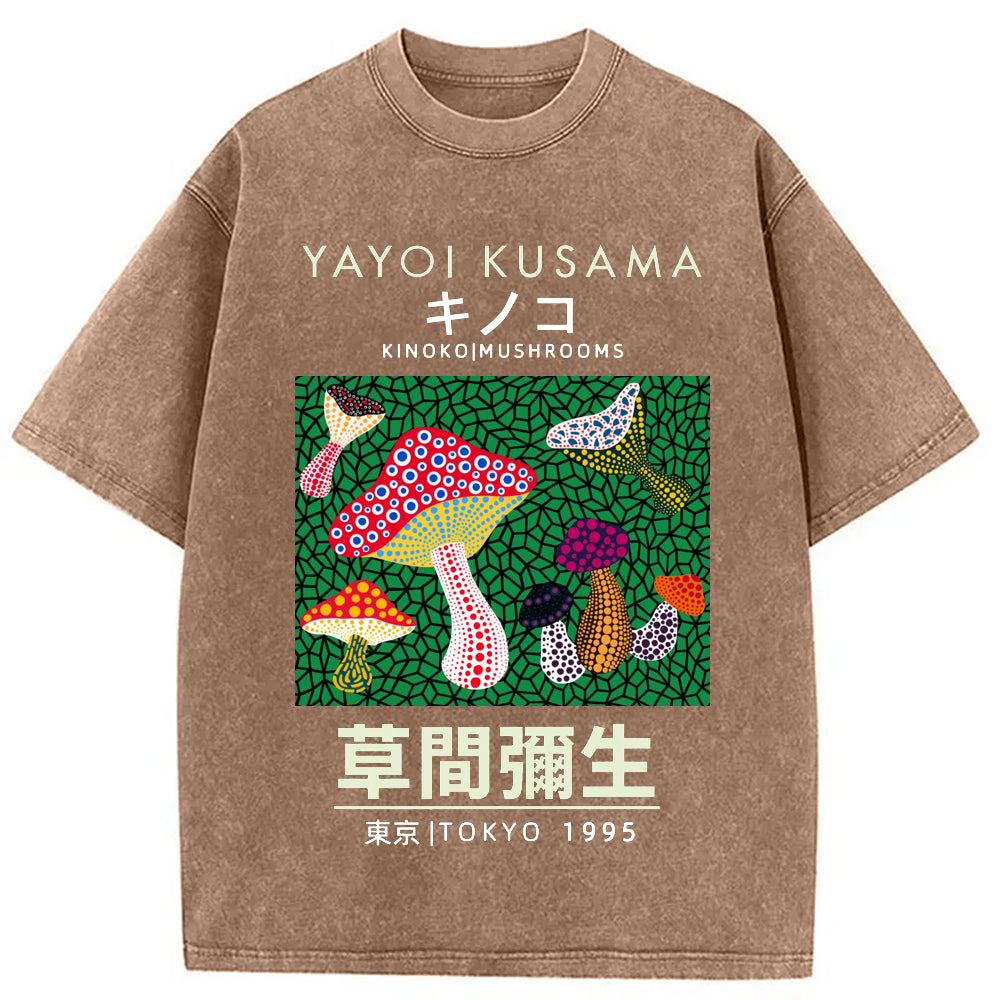 Yayoi Kusama Spotted Mushroom Vintage Washed Crew Neck T-Shirt