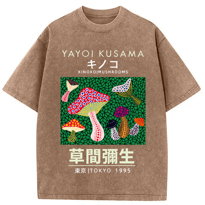 Yayoi Kusama Spotted Mushroom Vintage Washed Crew Neck T-Shirt