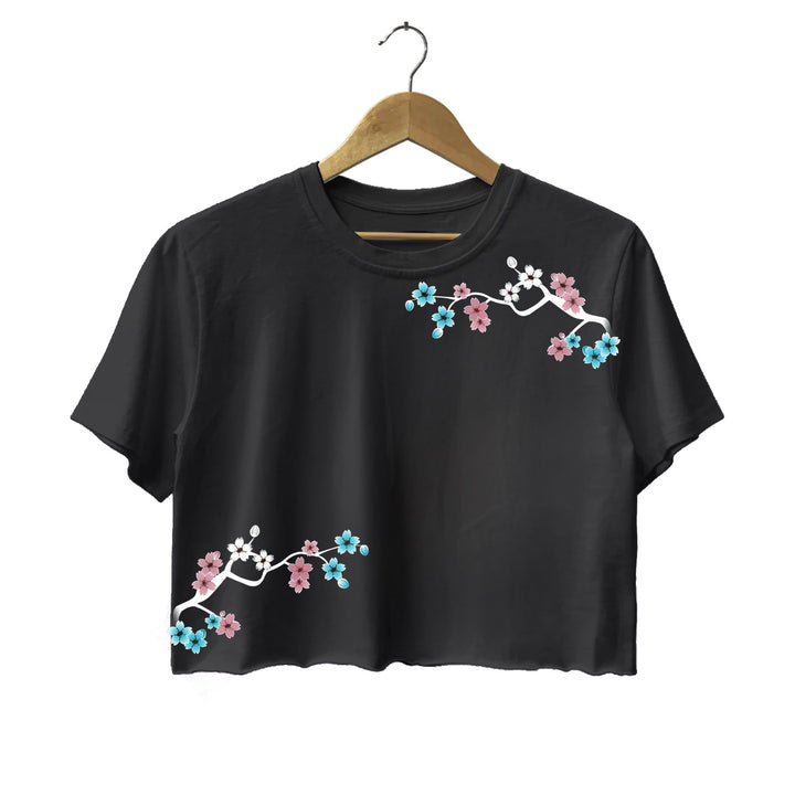 Japanese Cherry Blossoms Vintage Crew Neck Crop Top