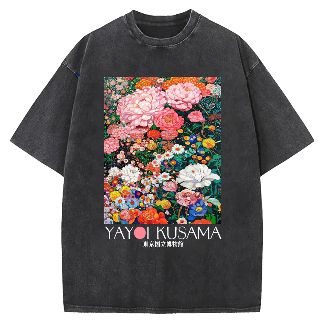 Yayoi Kusama Flower Vintage Washed Crew Neck T-Shirt