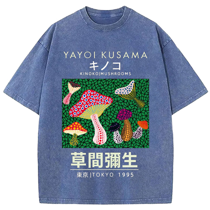 Yayoi Kusama Spotted Mushroom Vintage Washed Crew Neck T-Shirt