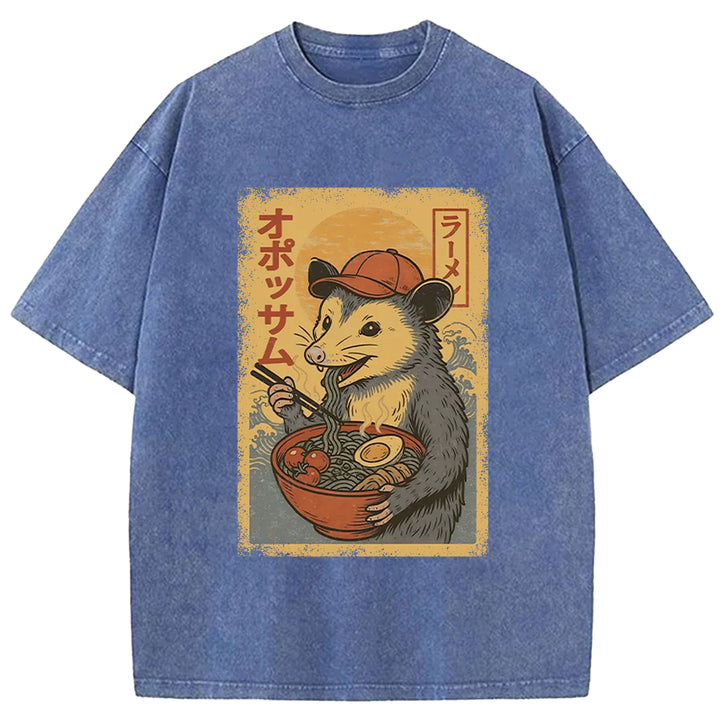 Opossum Eat Ramen Washed Crew Neck T-Shirt