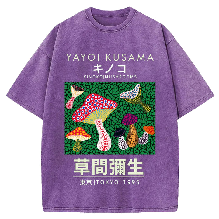 Yayoi Kusama Spotted Mushroom Vintage Washed Crew Neck T-Shirt