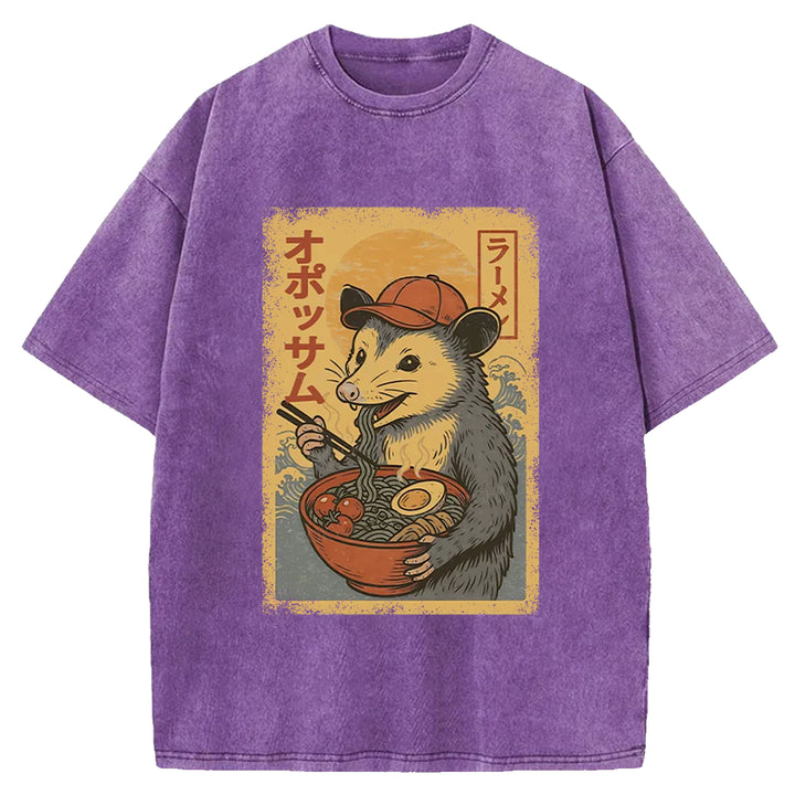 Opossum Eat Ramen Washed Crew Neck T-Shirt
