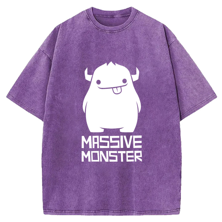 Cartoon Cute Monster Washed Crew Neck T-Shirt