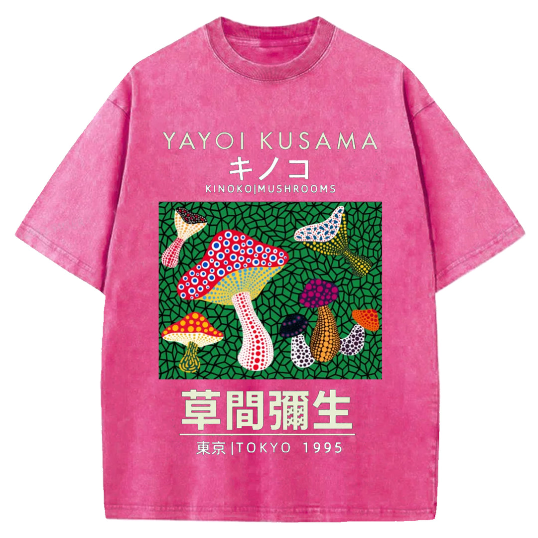 Yayoi Kusama Spotted Mushroom Vintage Washed Crew Neck T-Shirt