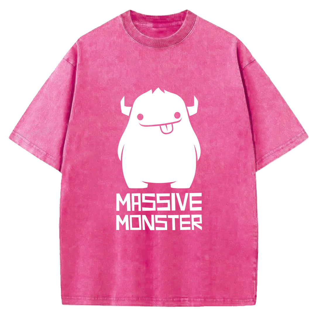 Cartoon Cute Monster Washed Crew Neck T-Shirt