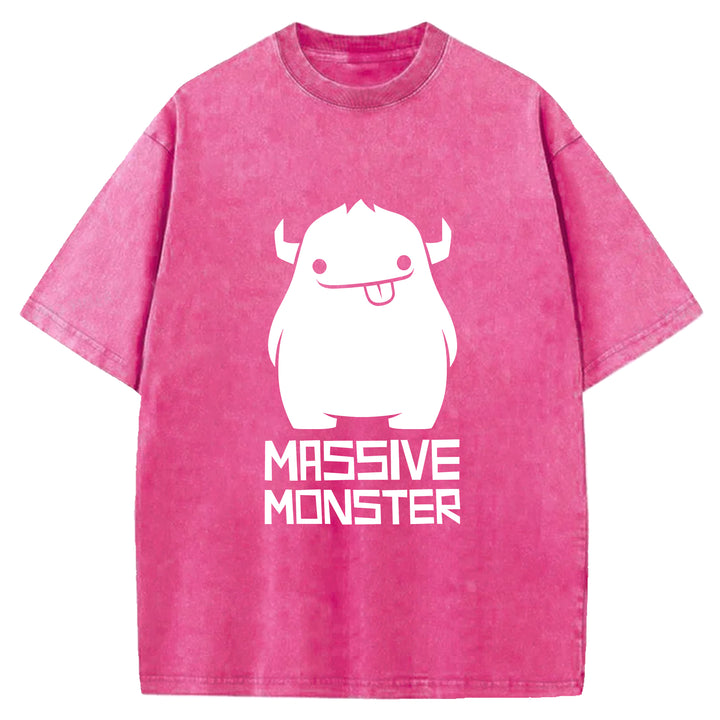 Cartoon Cute Monster Washed Crew Neck T-Shirt
