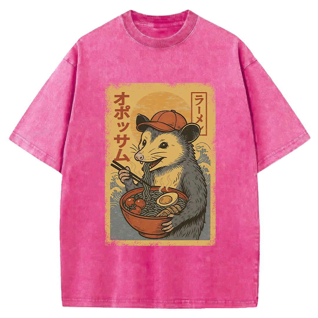 Opossum Eat Ramen Washed Crew Neck T-Shirt