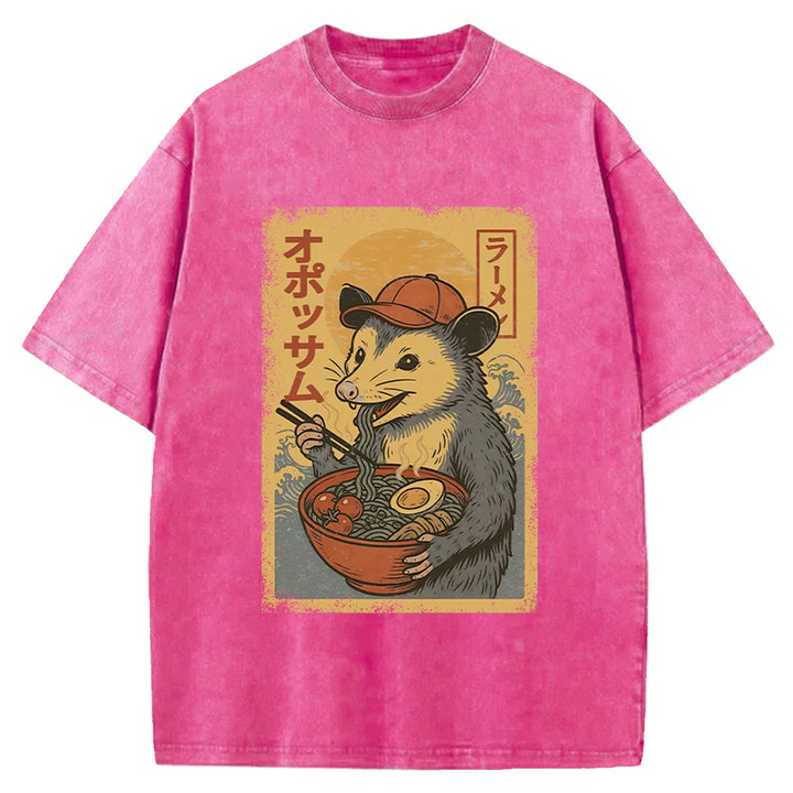 Opossum Eat Ramen Washed Crew Neck T-Shirt
