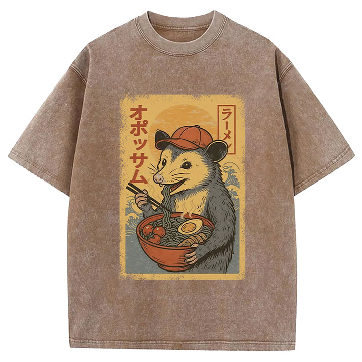 Opossum Eat Ramen Washed Crew Neck T-Shirt
