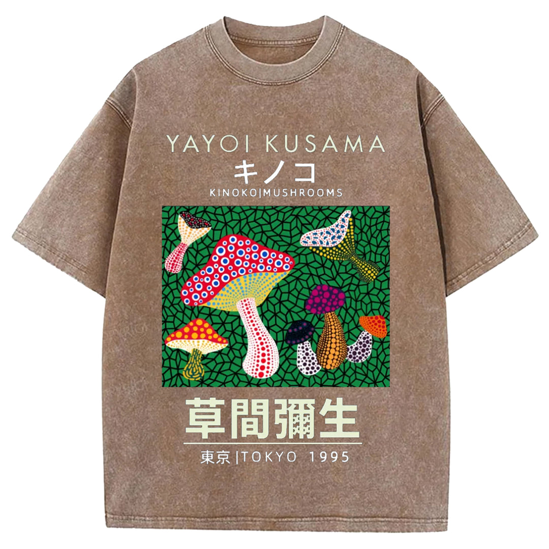 Yayoi Kusama Spotted Mushroom Vintage Washed Crew Neck T-Shirt