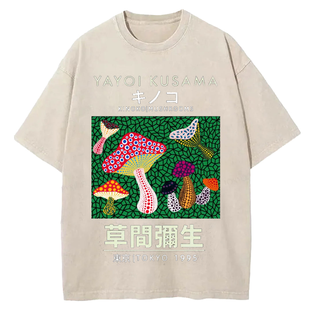 Yayoi Kusama Spotted Mushroom Vintage Washed Crew Neck T-Shirt