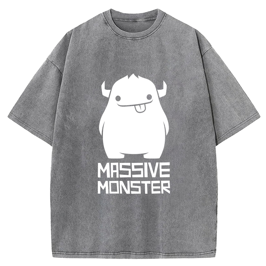 Cartoon Cute Monster Washed Crew Neck T-Shirt