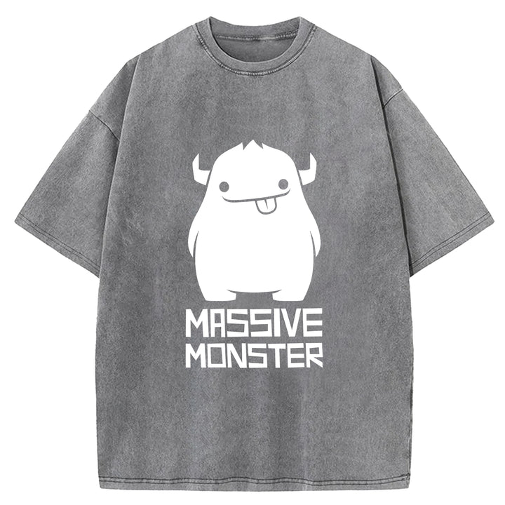 Cartoon Cute Monster Washed Crew Neck T-Shirt