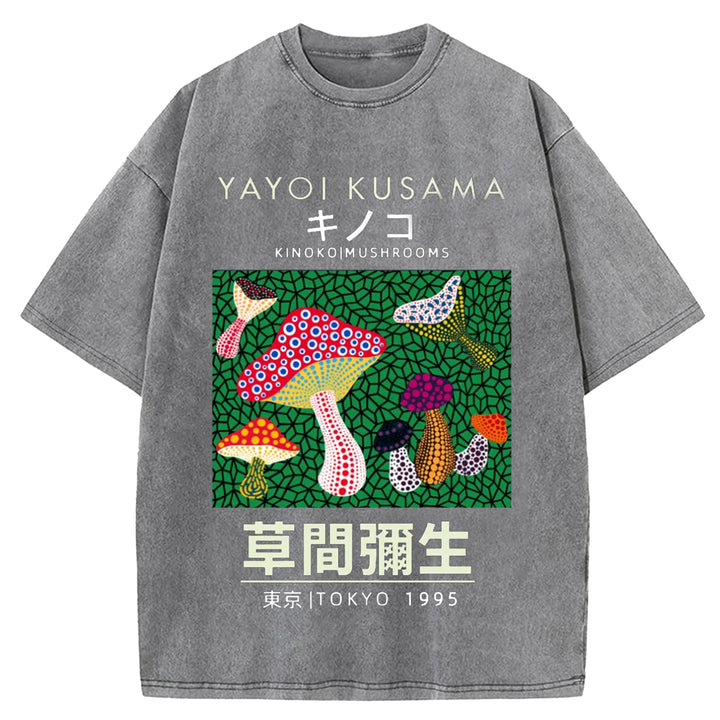 Yayoi Kusama Spotted Mushroom Vintage Washed Crew Neck T-Shirt