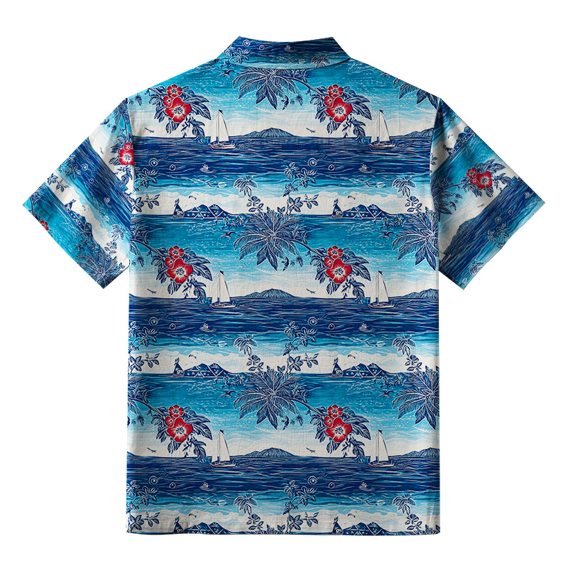 Seaside Floral And Sailboats Aloha Hawaiian Shirt