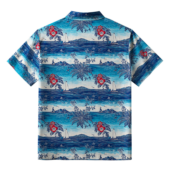 Seaside Floral And Sailboats Aloha Hawaiian Shirt