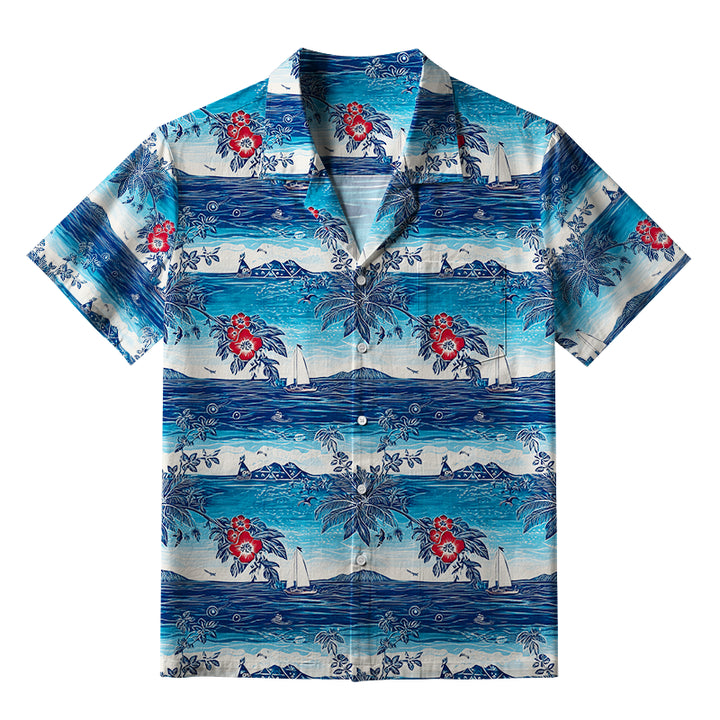 Seaside Floral And Sailboats Aloha Hawaiian Shirt
