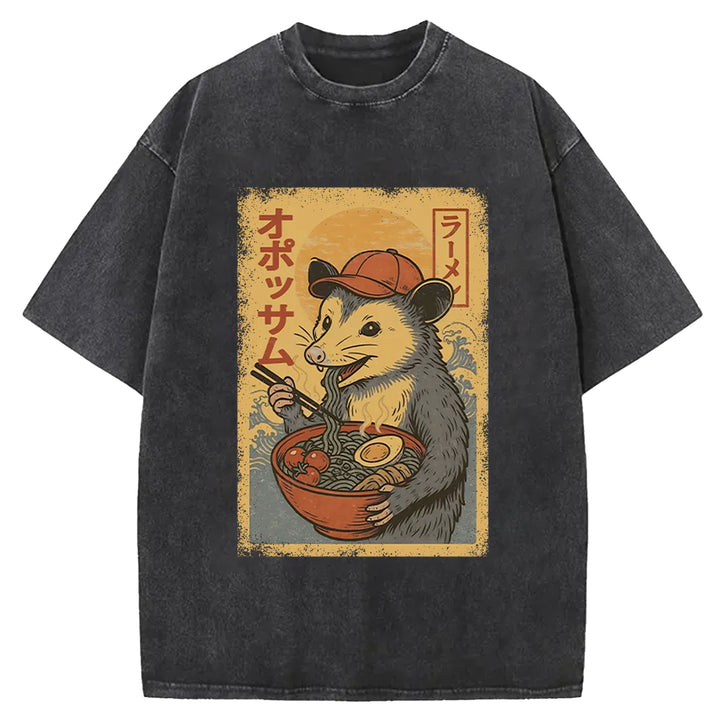 Opossum Eat Ramen Washed Crew Neck T-Shirt