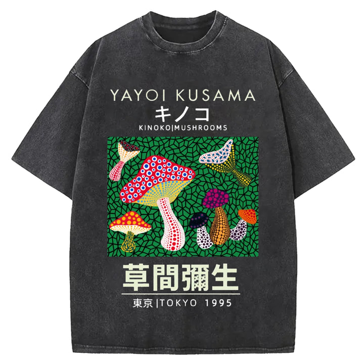 Yayoi Kusama Spotted Mushroom Vintage Washed Crew Neck T-Shirt
