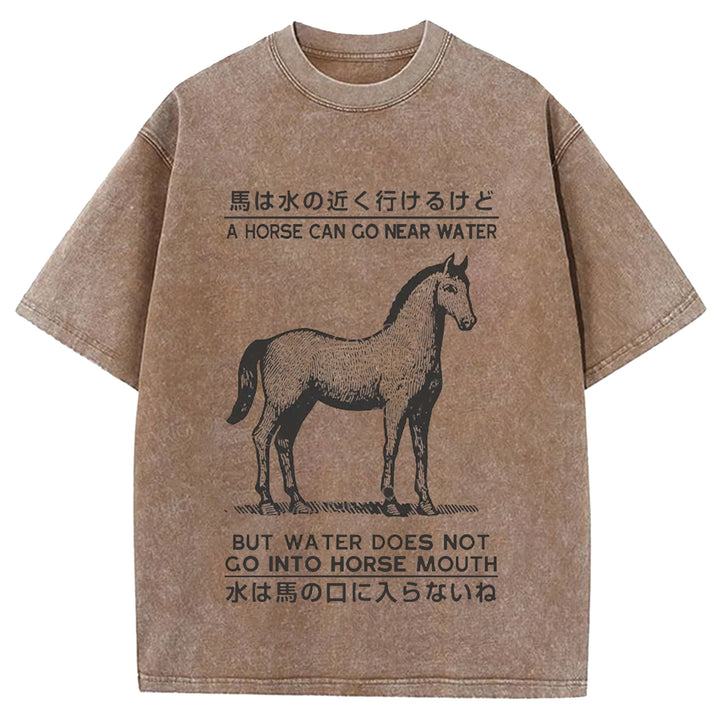 Funny Horse And Water Saying Washed Crew Neck T-Shirt
