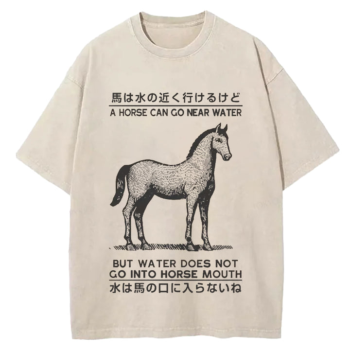 Funny Horse And Water Saying Washed Crew Neck T-Shirt