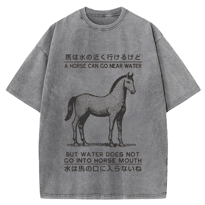 Funny Horse And Water Saying Washed Crew Neck T-Shirt