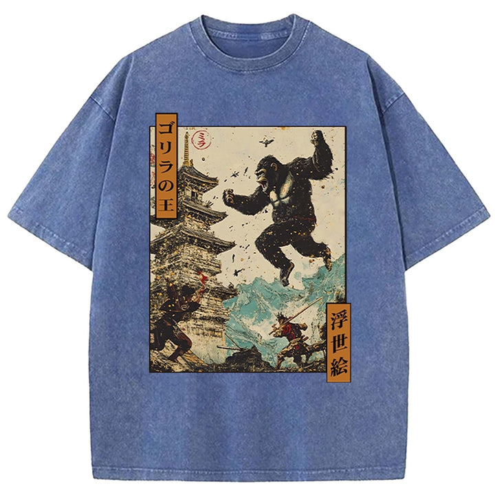 King Gorilla Painting Washed Crew Neck T-Shirt