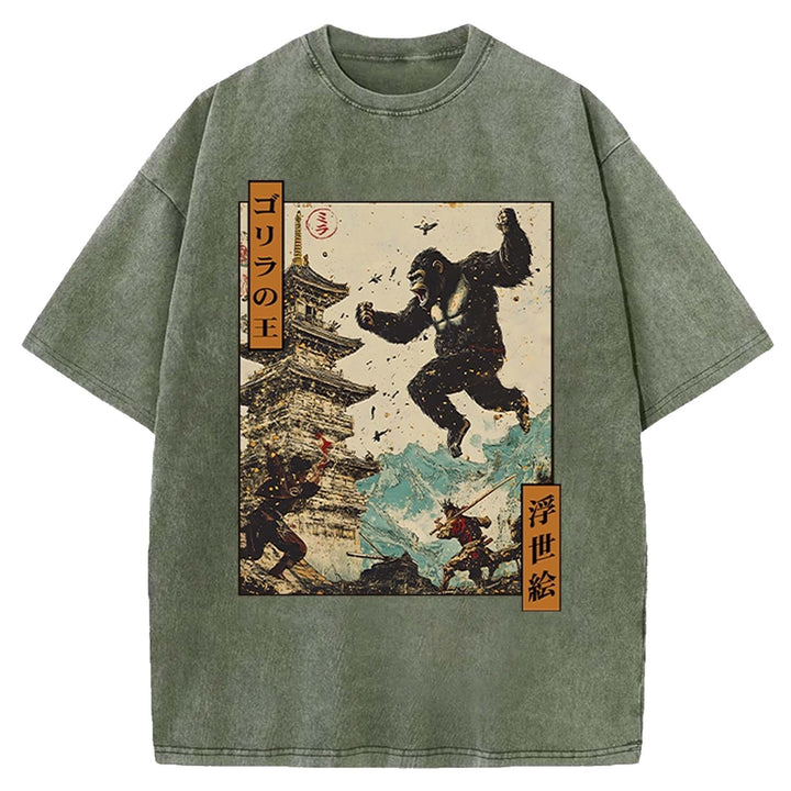 King Gorilla Painting Washed Crew Neck T-Shirt