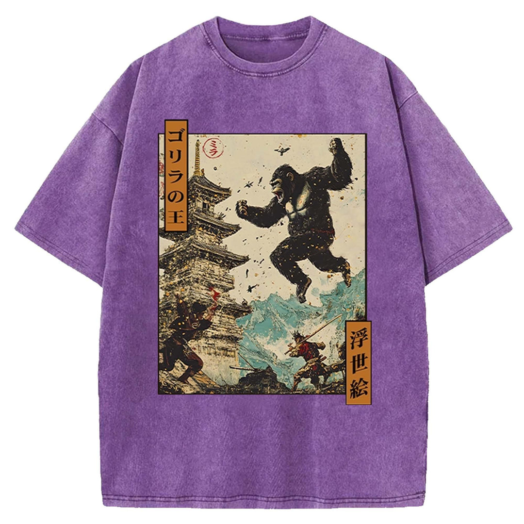 King Gorilla Painting Washed Crew Neck T-Shirt