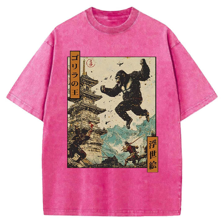 King Gorilla Painting Washed Crew Neck T-Shirt