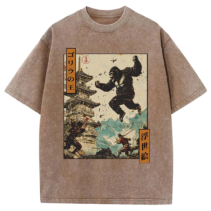 King Gorilla Painting Washed Crew Neck T-Shirt