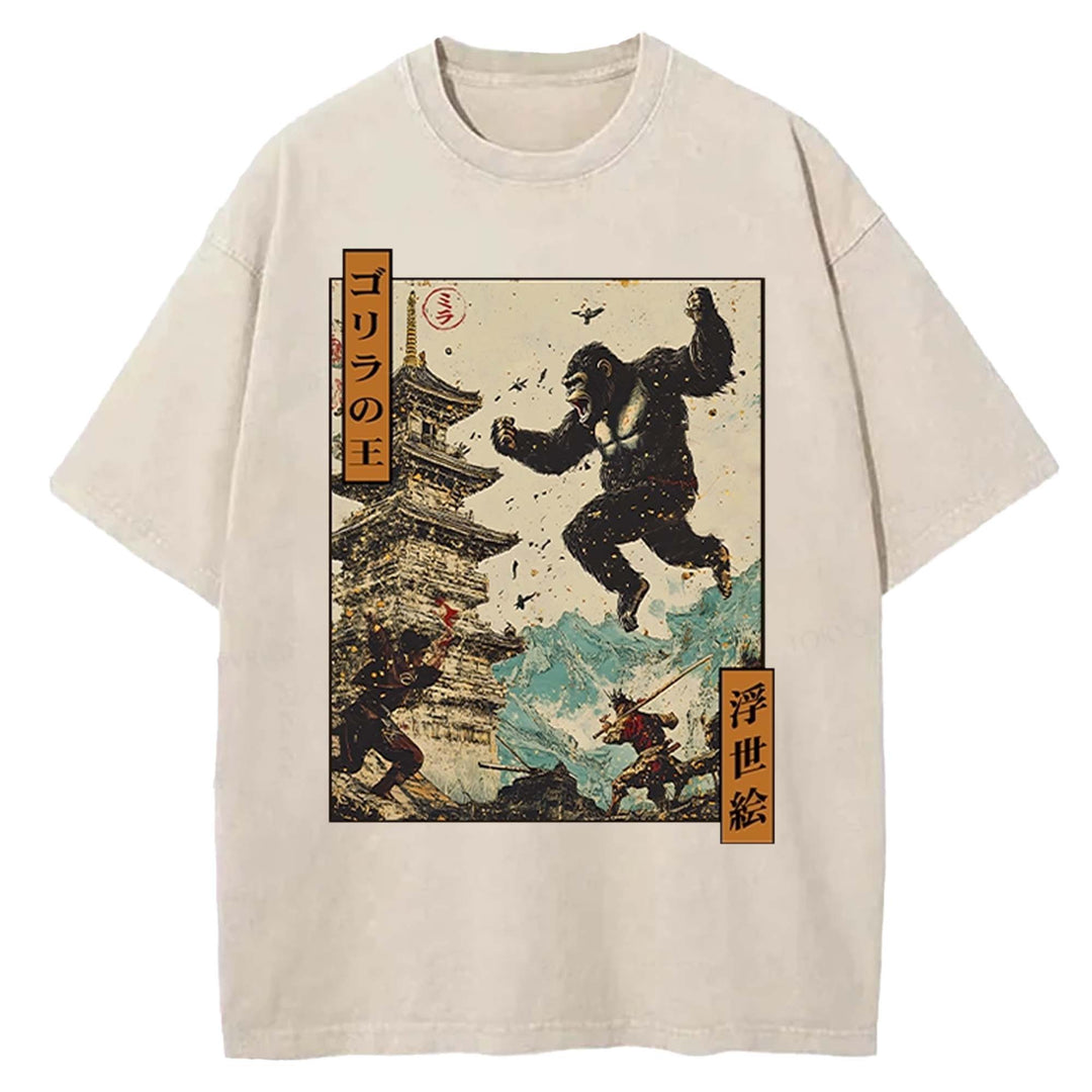 King Gorilla Painting Washed Crew Neck T-Shirt