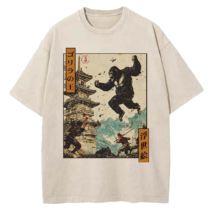 King Gorilla Painting Washed Crew Neck T-Shirt