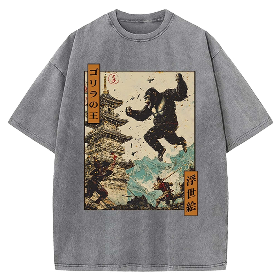 King Gorilla Painting Washed Crew Neck T-Shirt