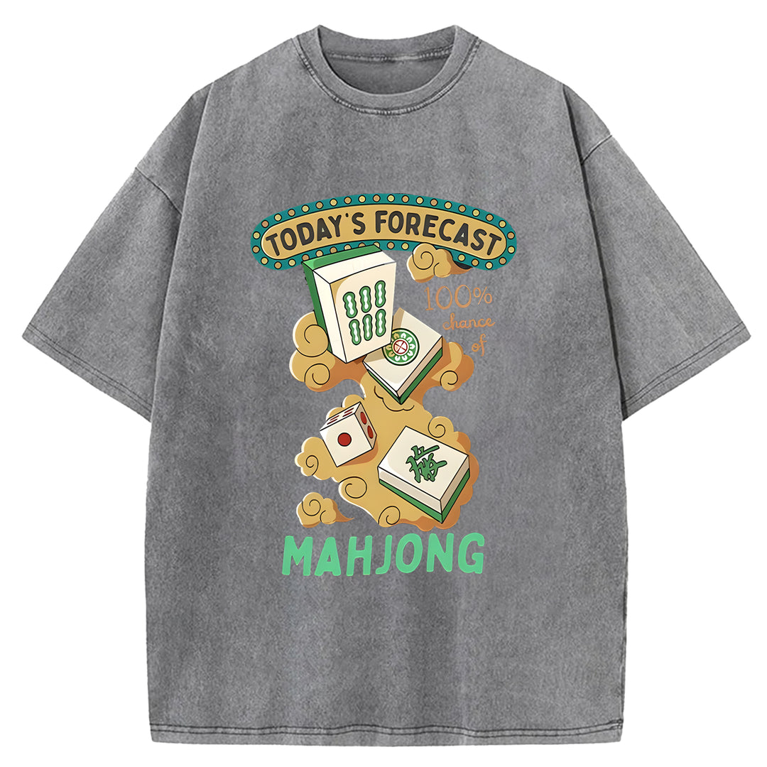 Fun Mahjong Washed Crew Neck T-Shirt