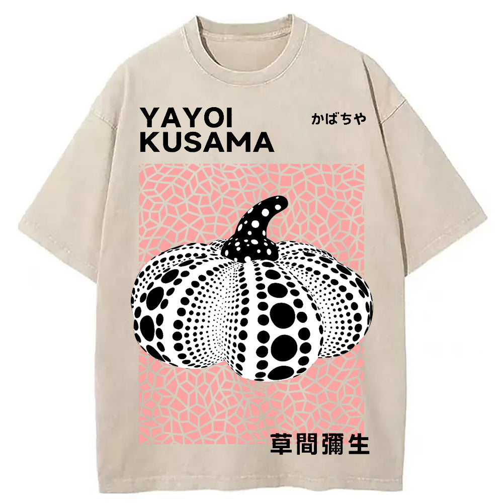 Yayoi Kusama Pink Pumpkin Vintage Washed Crew Neck T-Shirt