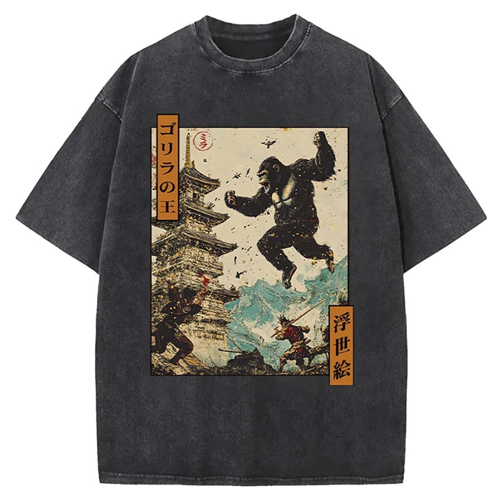 King Gorilla Painting Washed Crew Neck T-Shirt